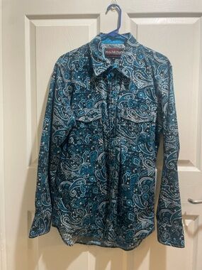 Rock & Roll Paisley Western Shirt - Teal & Black